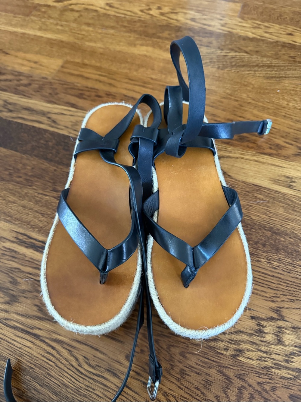 Isabel Marant Black Leather Lace-Up Espadrille Sandals